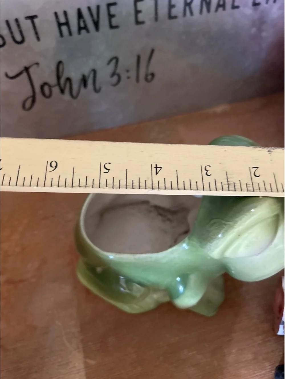 Vintage Green Ceramic Frog Figurine Planter Pot